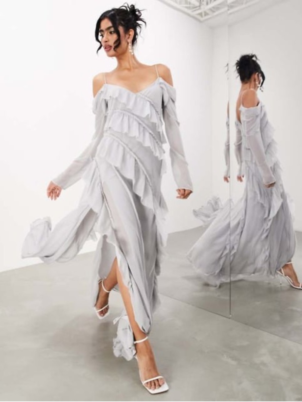 ASOS LIMITED Edition Elegant Light Gray Ruffle Maxi Dress - Women